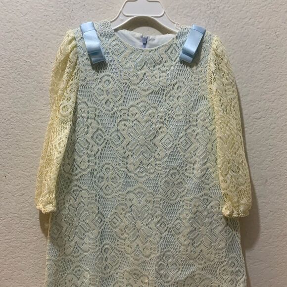 New Luli and Me Blue Cream DAINTY LACE DRESS -  Satin Ribbons - Picture 2 of 5